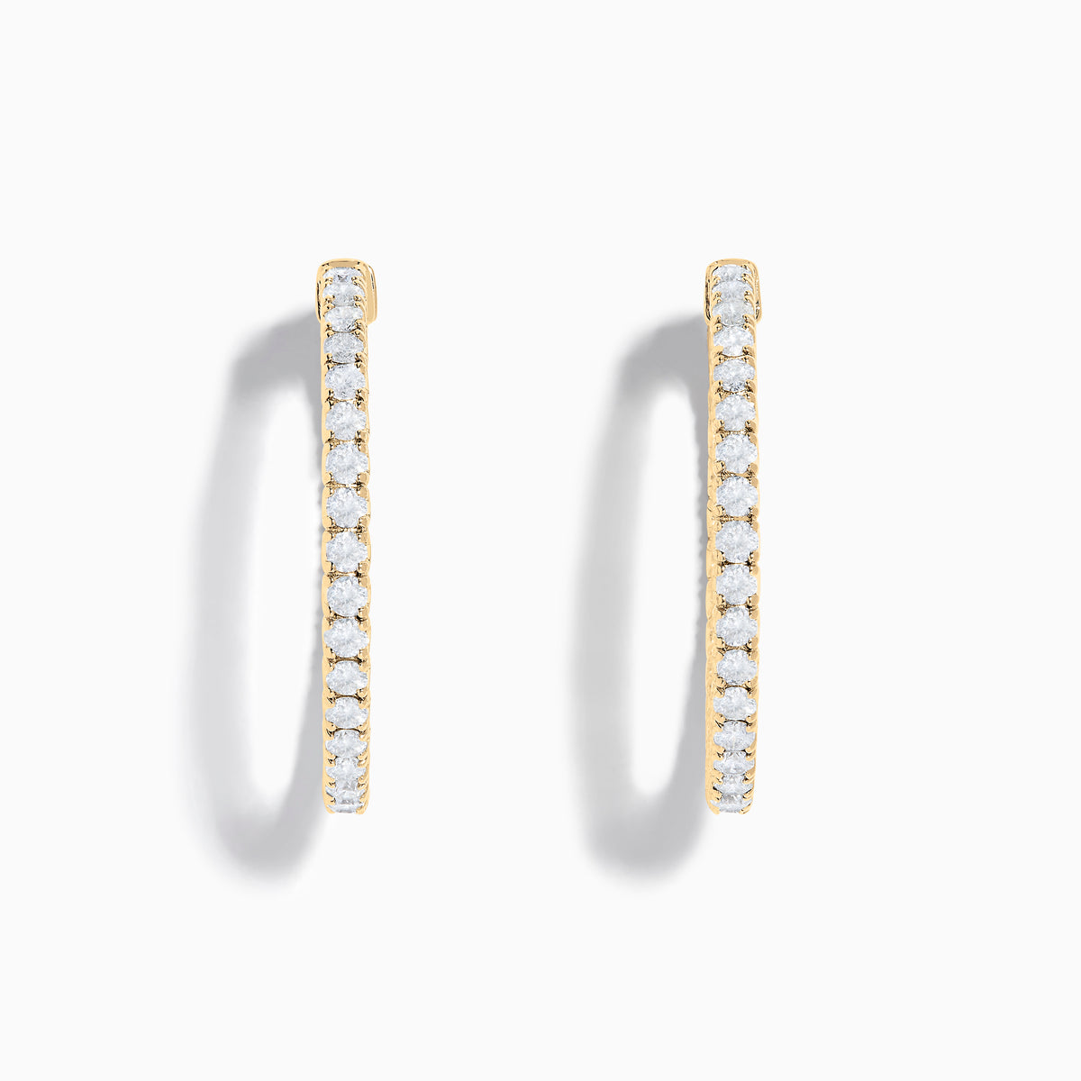 The 14K Yellow Gold Inside Out Diamond Hoop Earrings feature a single row of small round diamonds totaling 2.00 TCW, displayed against a plain white background.