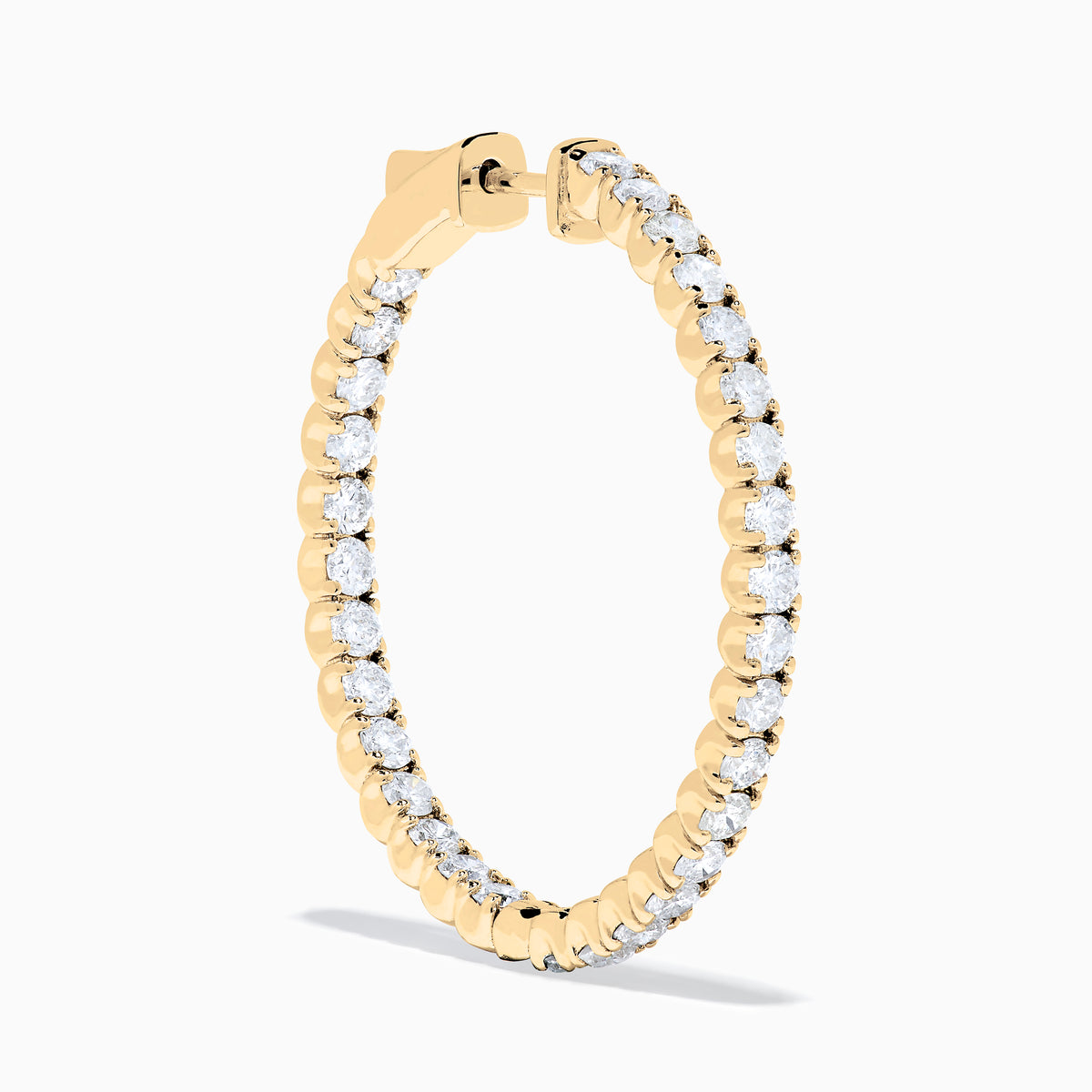 The 14K Yellow Gold Inside Out Diamond Hoop Earrings feature a single row of small round diamonds totaling 2.00 TCW, displayed against a plain white background.