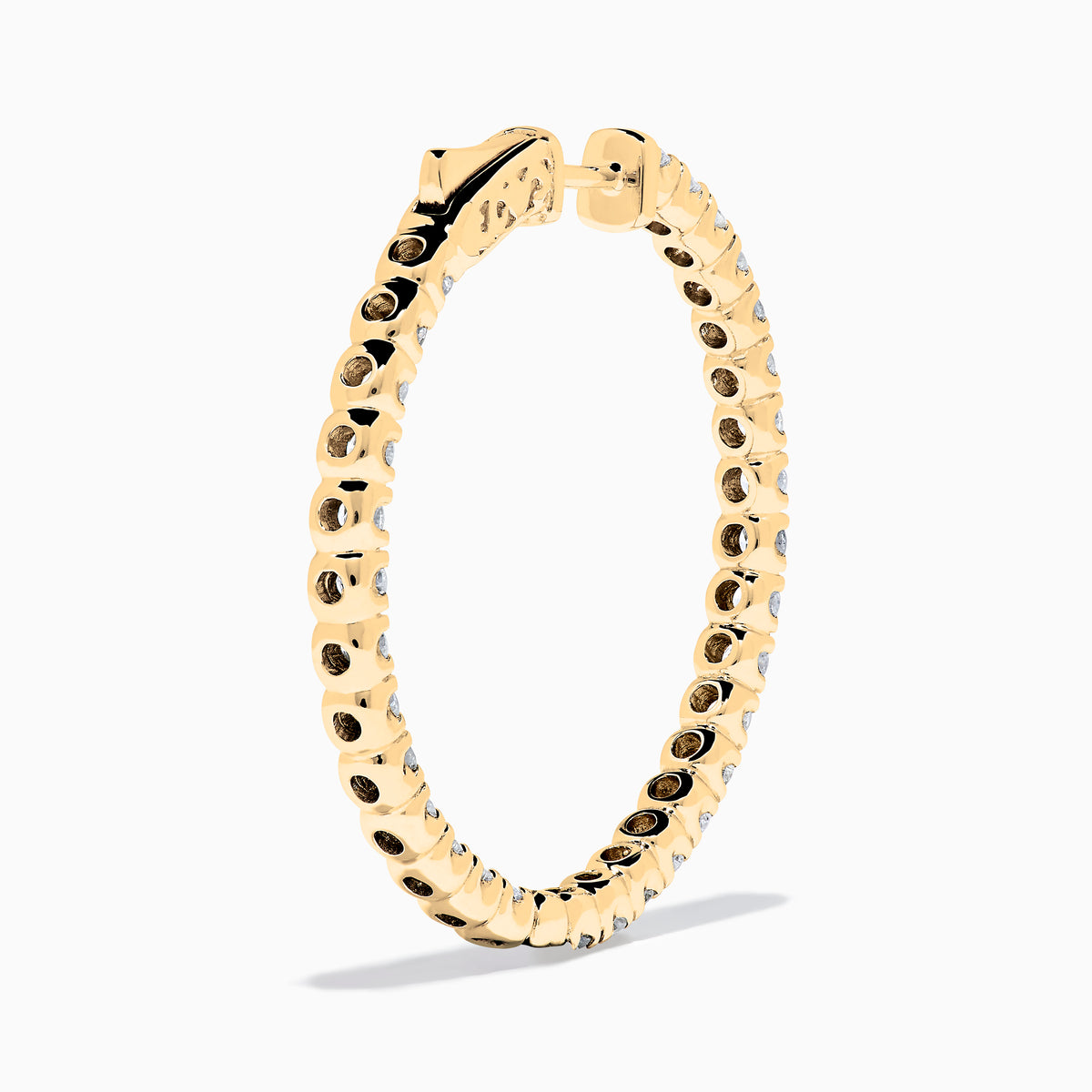 The 14K Yellow Gold Inside Out Diamond Hoop Earrings feature a single row of small round diamonds totaling 2.00 TCW, displayed against a plain white background.