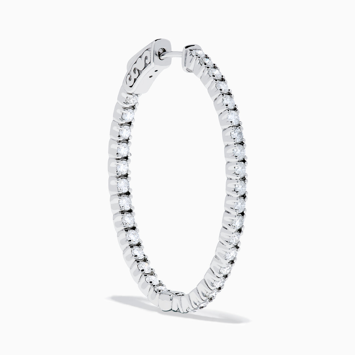A pair of 14K white gold Inside Out Diamond Oval Earrings, 2.00 TCW, featuring sparkling diamonds, displayed against a plain white background.