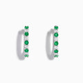 The 14K White Gold Emerald & Diamond Hoop Earrings, 1.35 TCW, feature alternating round emeralds and diamonds, showcased on a white background.