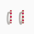 14K Yellow Gold Ruby & Diamond Hoop Earrings, 1.35 TCW, featuring alternating round white diamonds and vivid pink rubies, displayed against a white background.