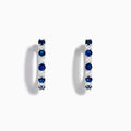14K White Gold Blue Sapphire & Diamond Hoop Earrings, 1.35 TCW, featuring alternating sapphires and diamonds in a classic hoop design, shown against a white background with soft shadows.