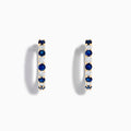 14K Yellow Gold Blue Sapphire & Diamond Hoop Earrings, 1.35 TCW, featuring alternating round blue sapphires and clear diamonds, shown against a plain white background.