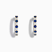 14K Yellow Gold Blue Sapphire & Diamond Hoop Earrings, 1.35 TCW, featuring alternating round blue sapphires and clear diamonds, shown against a plain white background.