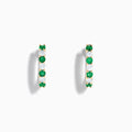 14K Yellow Gold Emerald & Diamond Hoop Earrings, 1.10 TCW, featuring alternating emerald and diamond stones, are shown on a white background with soft shadows.