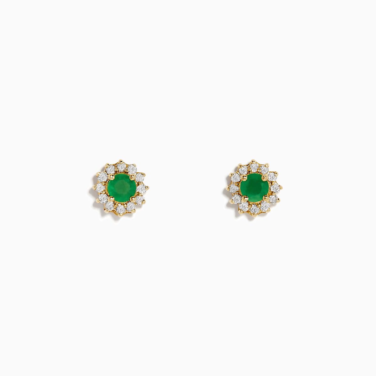 14K Yellow Gold Emerald Diamond Stud Earrings 0.72 TCW