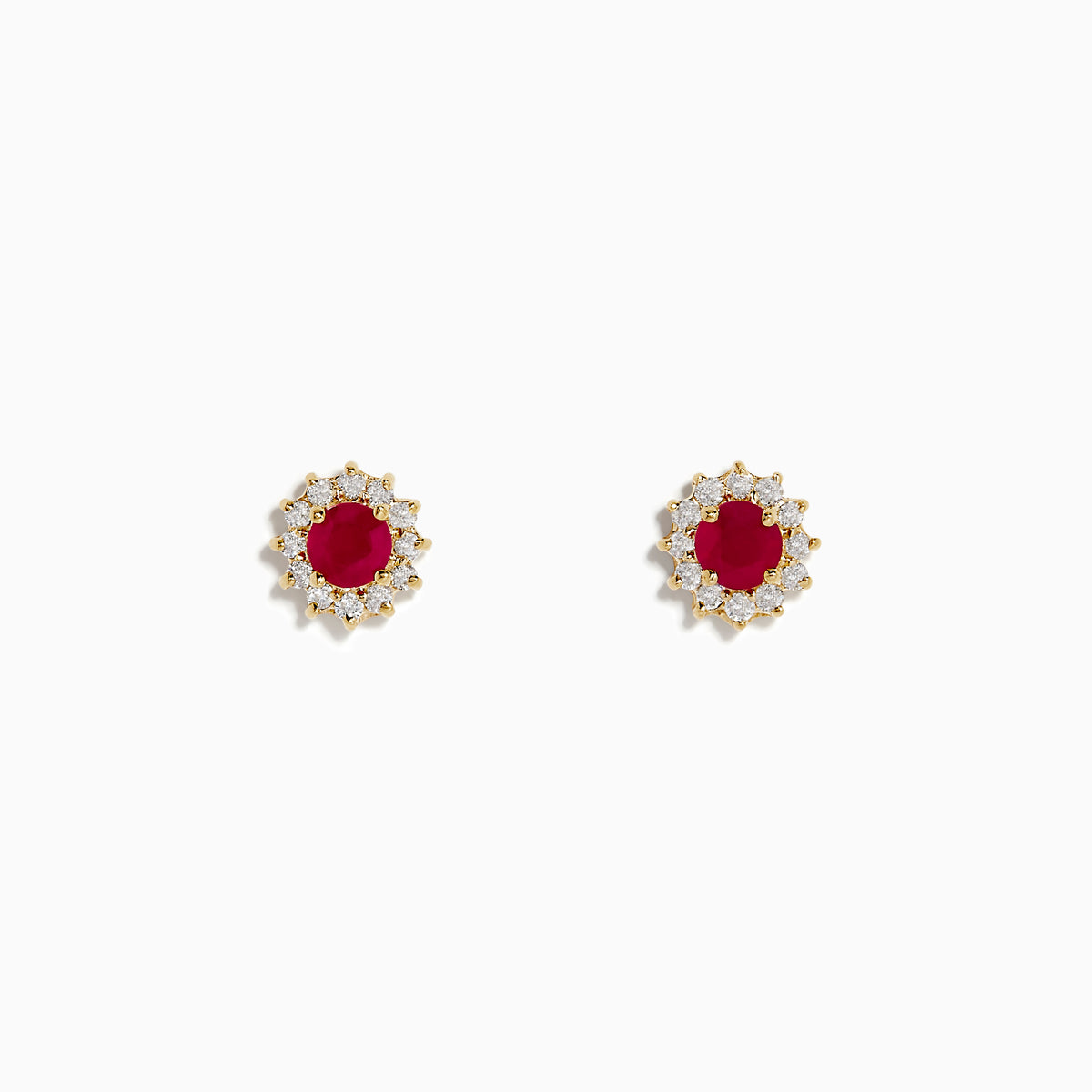Ruby Royal 14K Yellow Gold Round Diamond Halo Ruby Stud Earrings 0.89 TCW