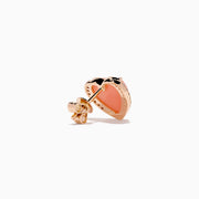 The 14K Rose Gold Pink Opal and Diamond Heart Stud Earrings feature pink heart-shaped centers accented with sparkling diamonds, shown on a white background.