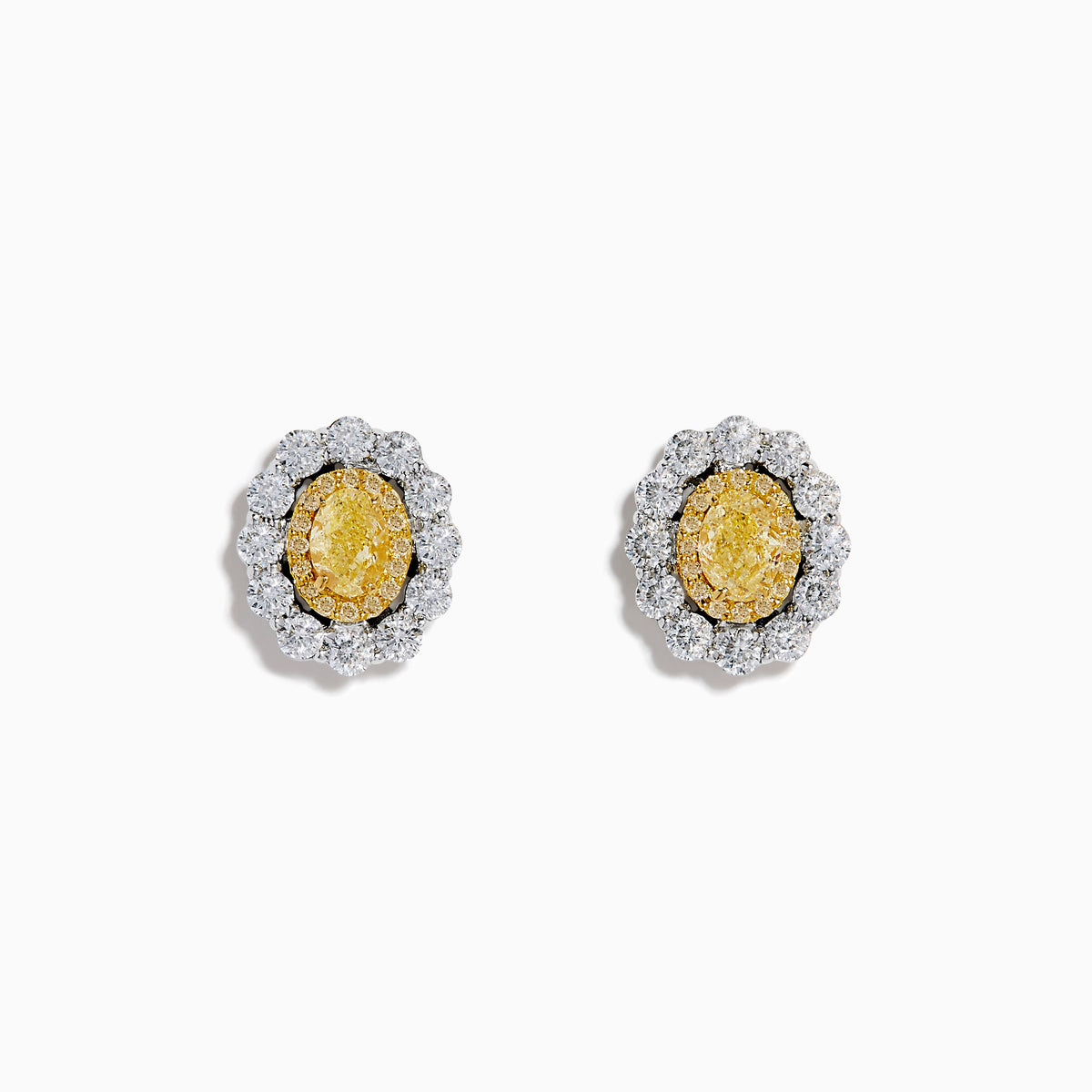 14K Yellow and White Gold Yellow and White Diamond Oval Double Halo Earrings