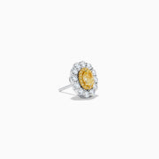 14K Two-Tone Gold Yellow and White Diamond Oval Double Halo Earrings