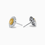 14K Two-Tone Gold Yellow and White Diamond Oval Double Halo Earrings