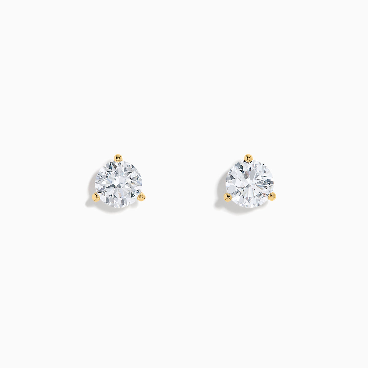 Lab Grown Diamond 2.00ct Stud Earrings set in 14K yellow gold feature round, clear stones and are displayed against a plain white background.