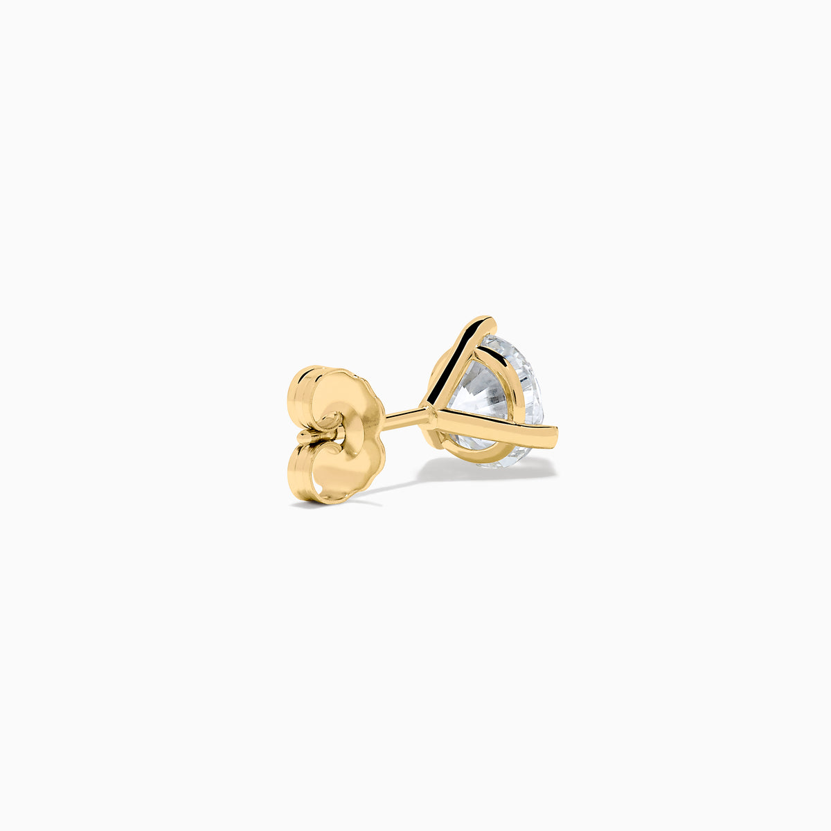 Lab Grown Diamond 2.00ct Stud Earrings set in 14K yellow gold feature round, clear stones and are displayed against a plain white background.