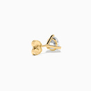Lab Grown Diamond 2.00ct Stud Earrings set in 14K yellow gold feature round, clear stones and are displayed against a plain white background.