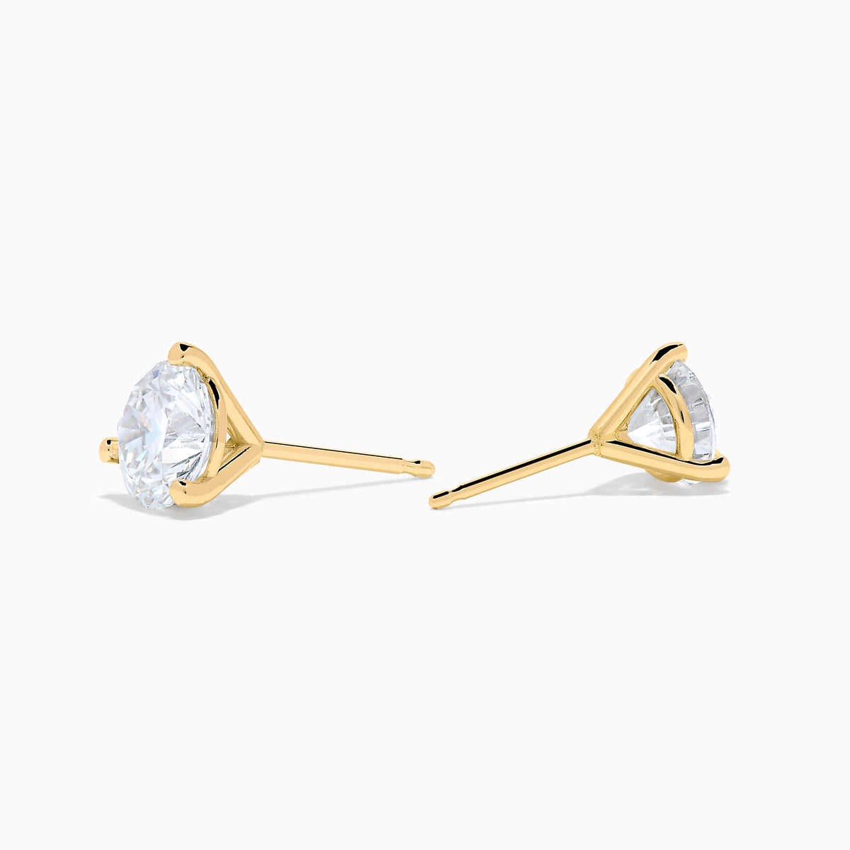 Lab Grown Diamond 2.00ct Stud Earrings set in 14K yellow gold feature round, clear stones and are displayed against a plain white background.
