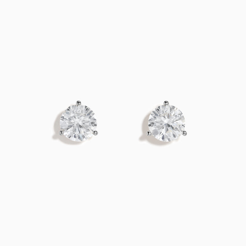 Lab Grown Diamond 3.00ct Stud Earrings in 14K White Gold, shown with classic prong settings against a white background.