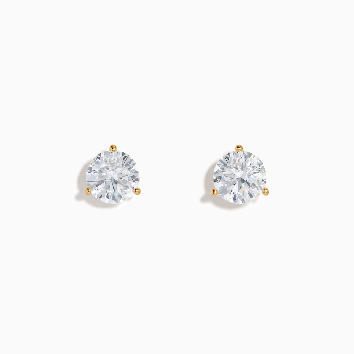 Lab Grown Diamond 3.00ct Stud Earrings in 14K Yellow Gold, featuring round, clear lab-grown diamonds set in yellow gold prongs, displayed against a plain white background.