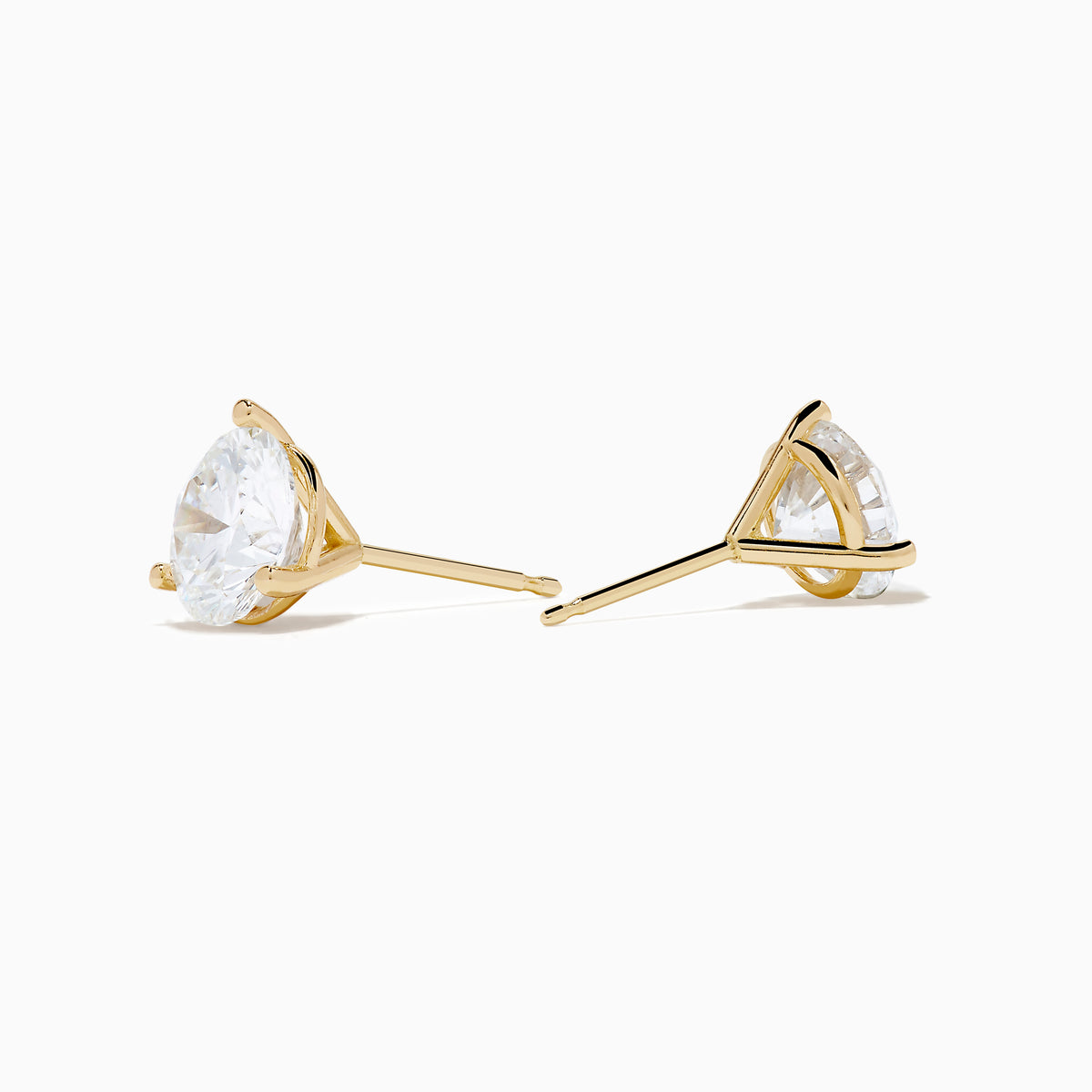 Lab Grown Diamond 3.00ct Stud Earrings in 14K Yellow Gold, featuring round, clear lab-grown diamonds set in yellow gold prongs, displayed against a plain white background.