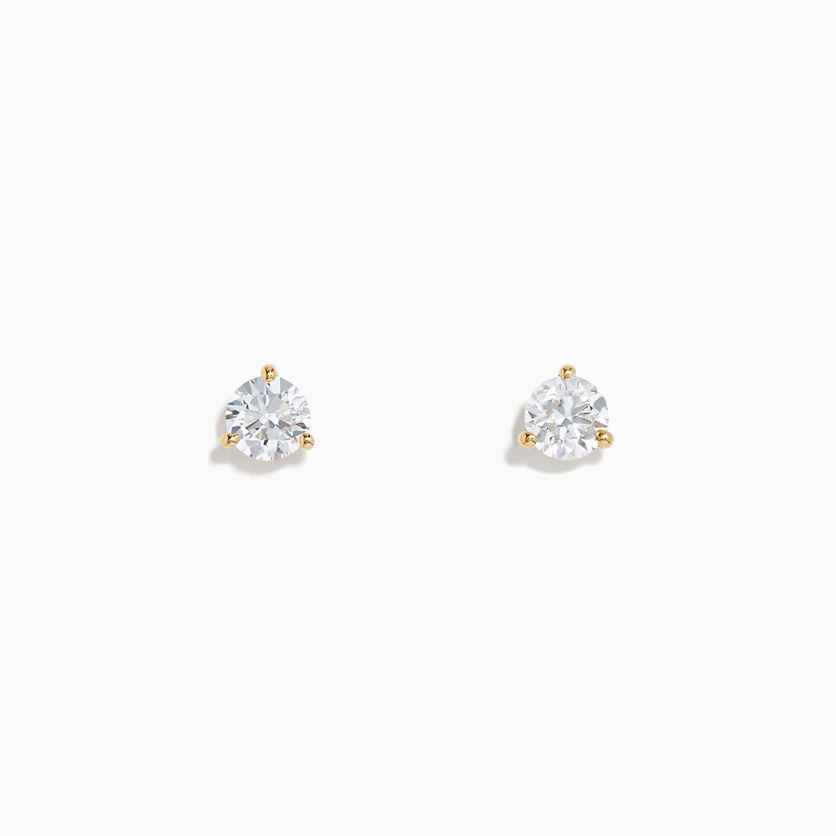 A pair of Lab Grown Diamond 1.00ct Stud Earrings in 14K Yellow Gold, each showcasing a single round-cut diamond, displayed on a plain white background.