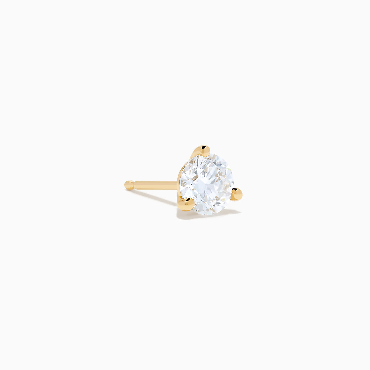 A pair of Lab Grown Diamond 1.00ct Stud Earrings in 14K Yellow Gold, each showcasing a single round-cut diamond, displayed on a plain white background.
