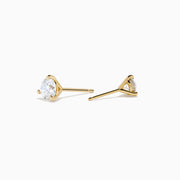 A pair of Lab Grown Diamond 1.00ct Stud Earrings in 14K Yellow Gold, each showcasing a single round-cut diamond, displayed on a plain white background.