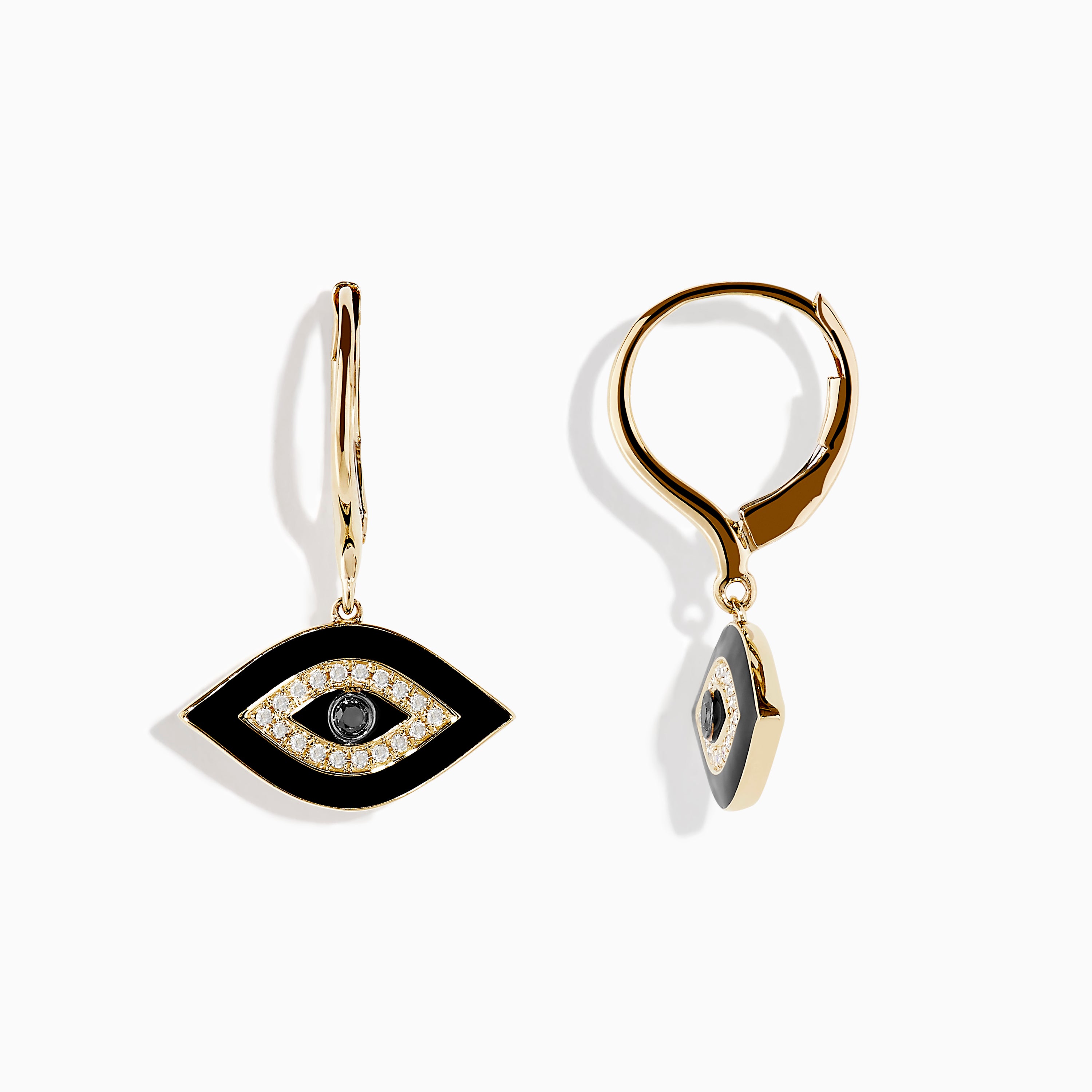Effy Novelty 14K Yellow Gold Black and White Diamond Evil Eye Earrings