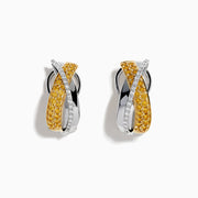 14K Yellow and White Gold Yellow and White Diamond Crossover Pavé Earrings