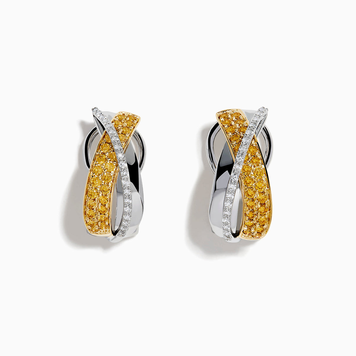 14K Yellow and White Gold Yellow and White Diamond Crossover Pavé Earrings