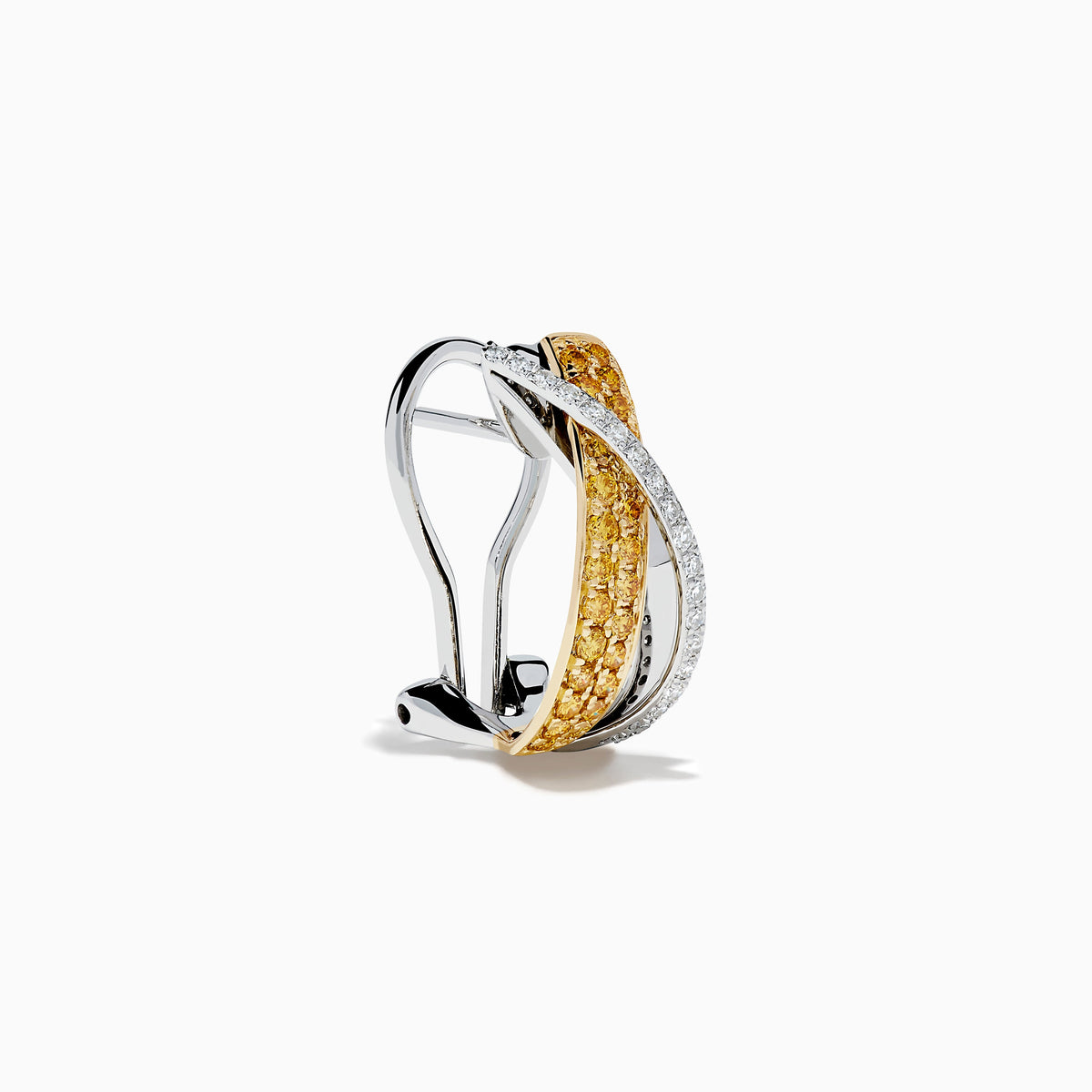 14K Two-Tone Gold Yellow and White Diamond Crossover Clip-on Earrings