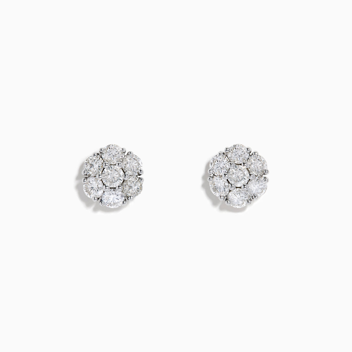 The 14K White Gold Diamond Bouquet Stud Earrings feature a floral cluster design with multiple round diamonds set closely together against a white gold background.