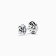 The 14K White Gold Diamond Bouquet Stud Earrings feature a floral cluster design with multiple round diamonds set closely together against a white gold background.