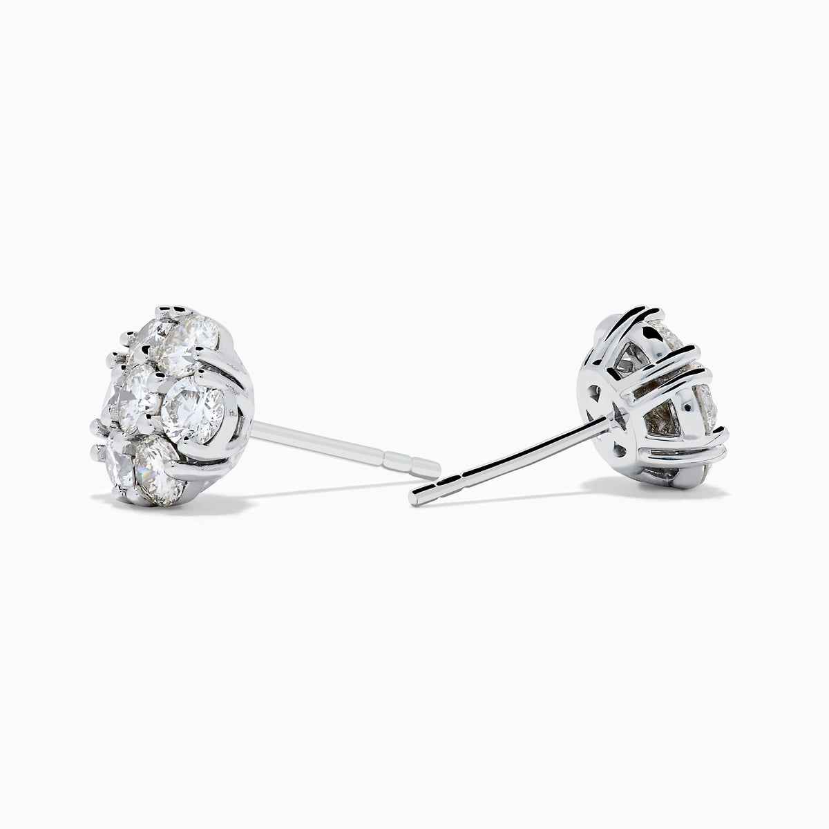 The 14K White Gold Diamond Bouquet Stud Earrings feature a floral cluster design with multiple round diamonds set closely together against a white gold background.