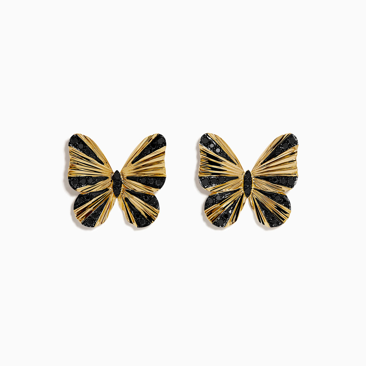 14K Yellow Gold Black Diamond Butterfly Earrings