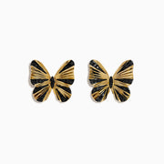 14K Yellow Gold Black Diamond Butterfly Earrings