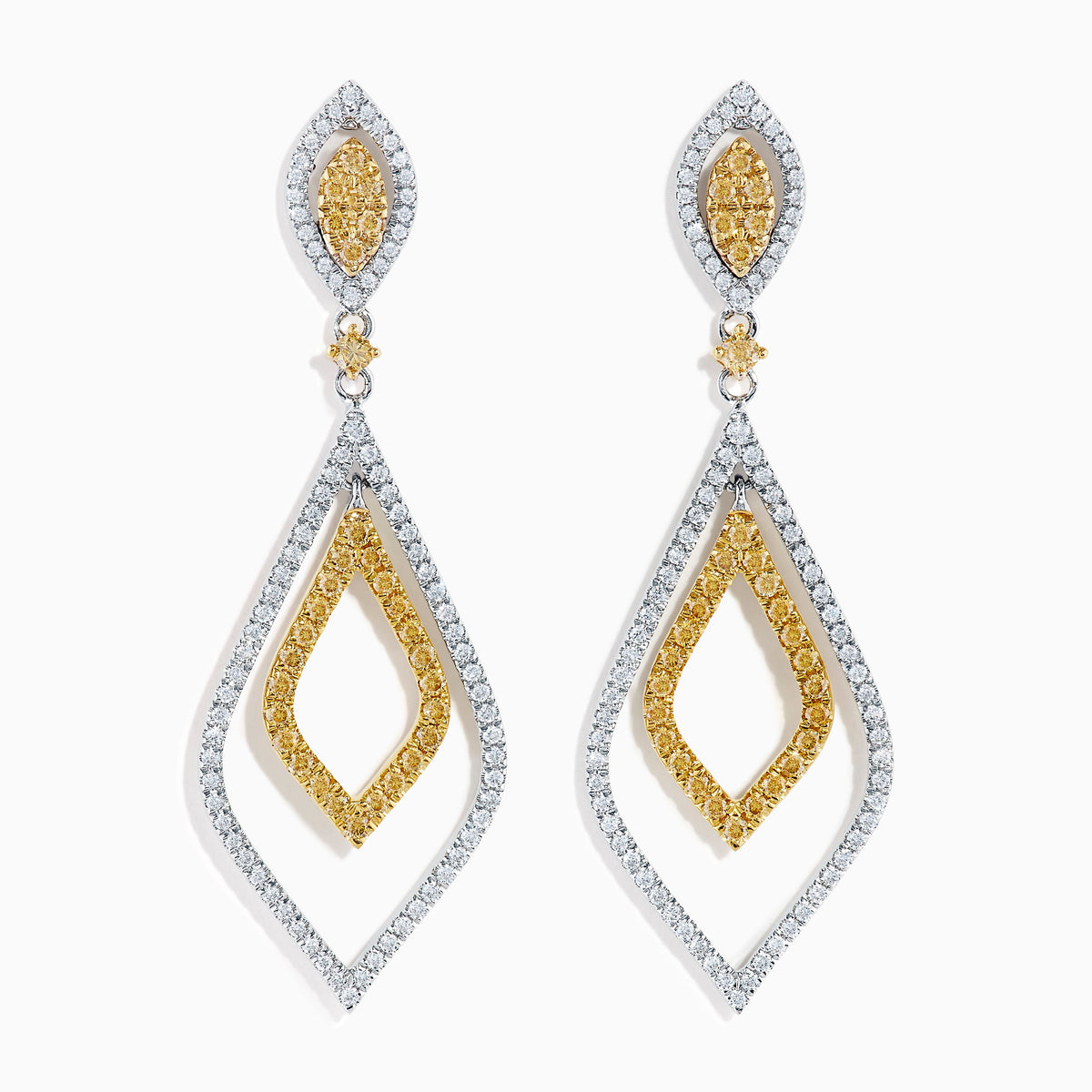 14K Yellow and White Gold Yellow and White Diamond Double Marquise Drop Earrings