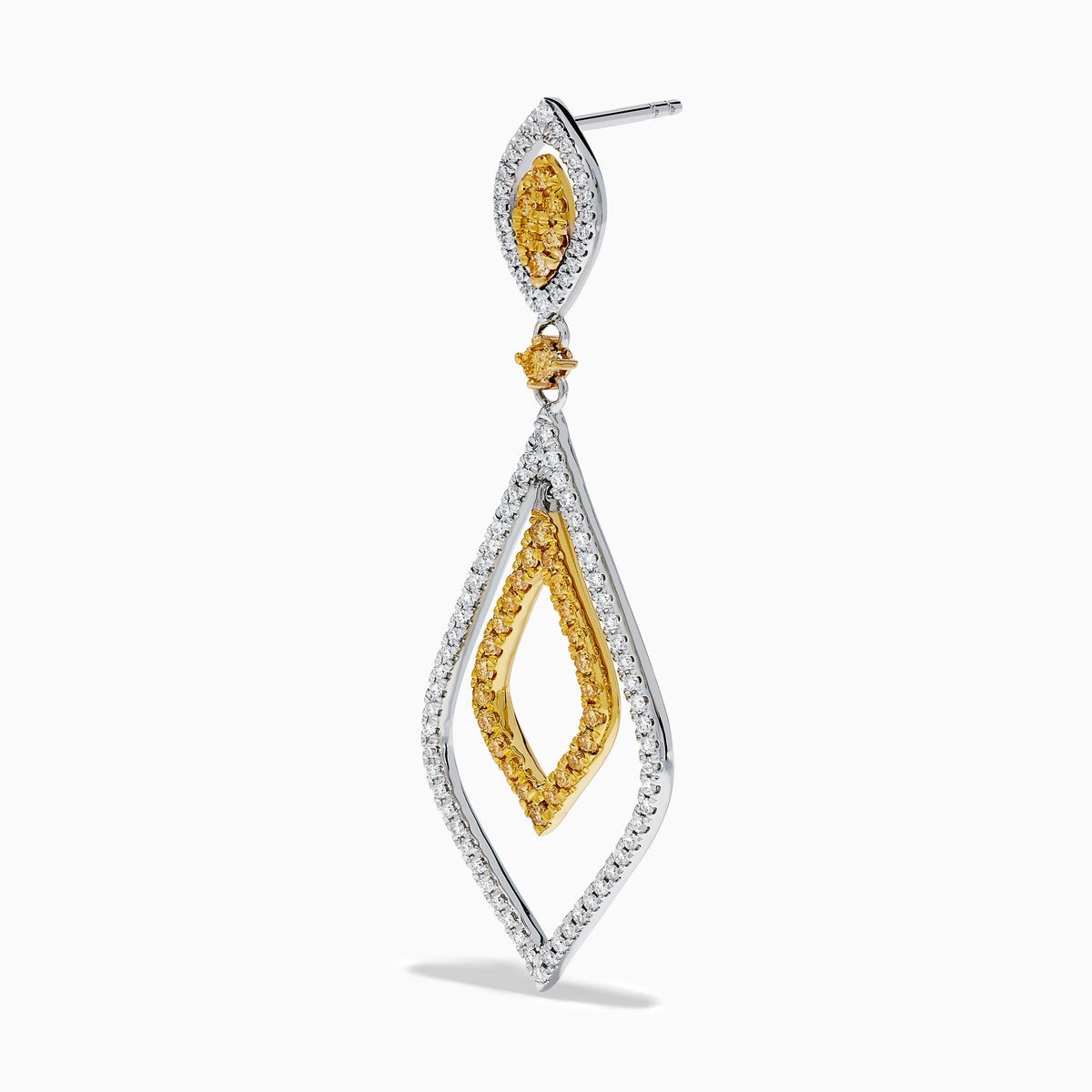 14K Two-Tone Gold Yellow and White Diamond Double Marquise Drop Earrings