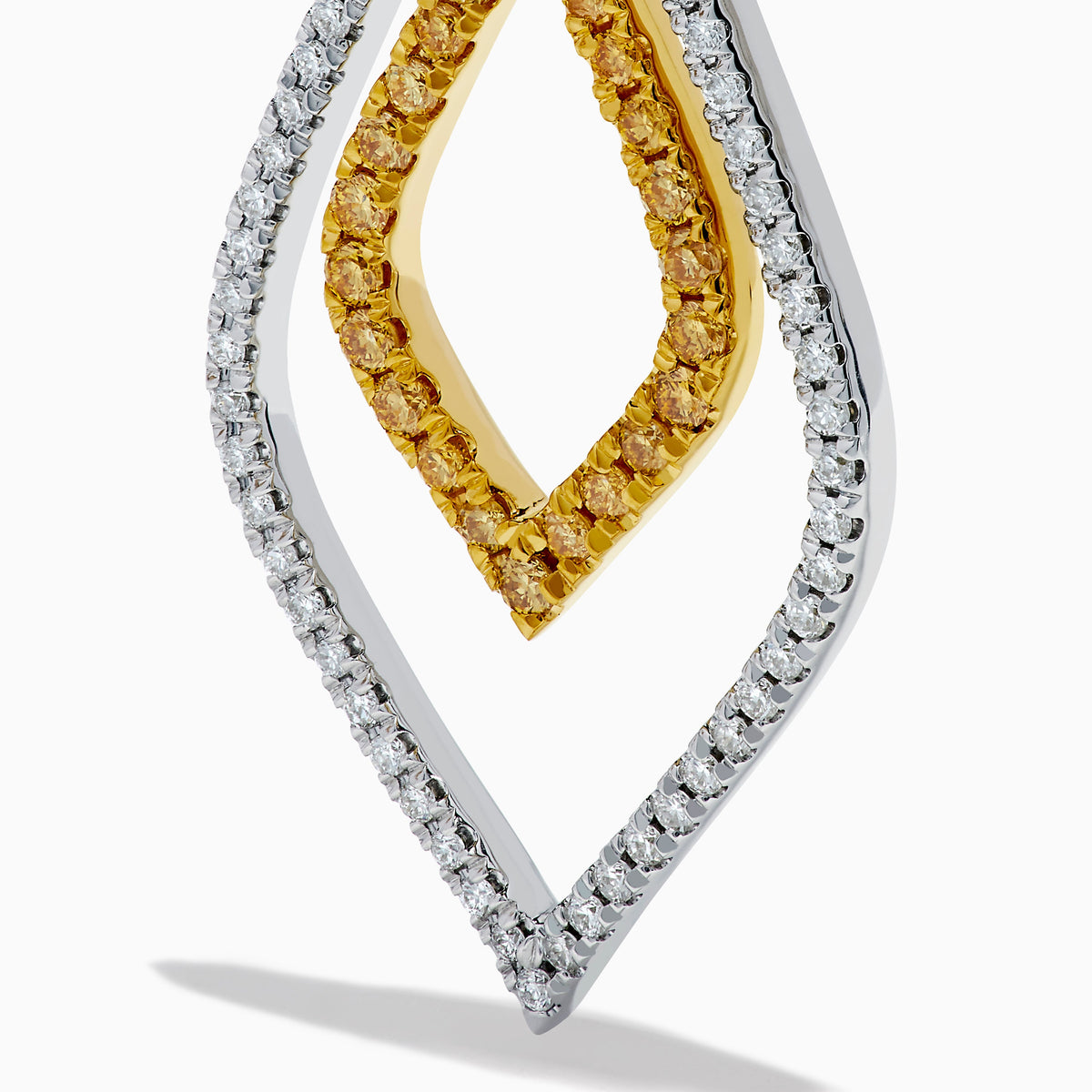 14K Two-Tone Gold Yellow and White Diamond Double Marquise Drop Earrings