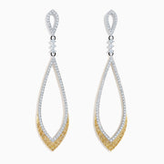 14K Yellow and White Gold Yellow and White Diamond Elongated Teardrop Drop Earrings