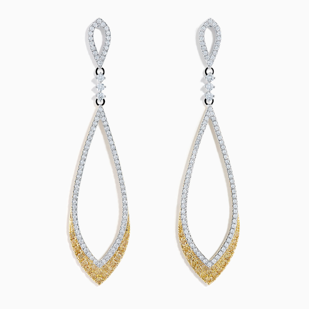 14K Yellow and White Gold Yellow and White Diamond Elongated Teardrop Drop Earrings
