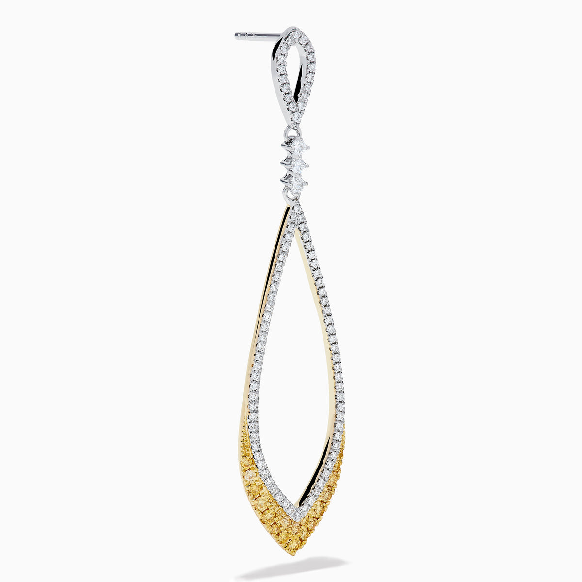 14K Two-Tone Gold Yellow and White Diamond Elongated Teardrop Earrings