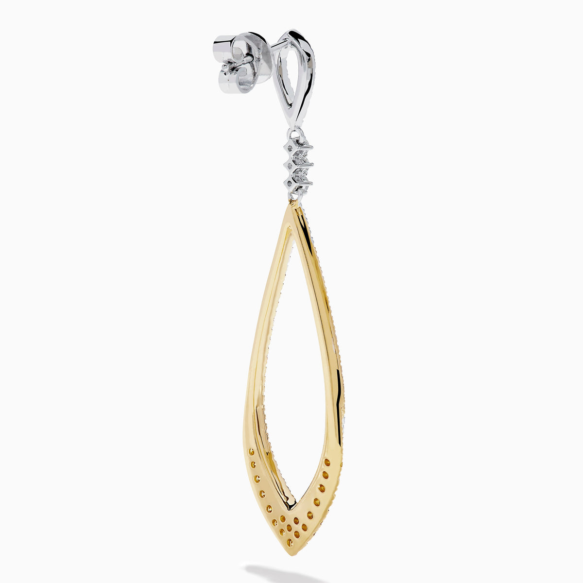 14K Two-Tone Gold Yellow and White Diamond Elongated Teardrop Earrings