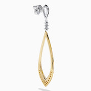 14K Two-Tone Gold Yellow and White Diamond Elongated Teardrop Earrings