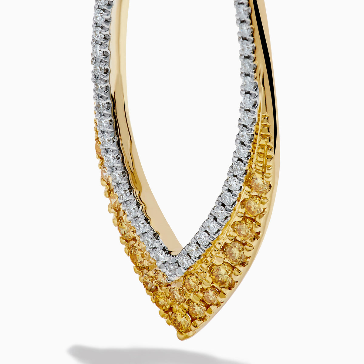 14K Two-Tone Gold Yellow and White Diamond Elongated Teardrop Earrings