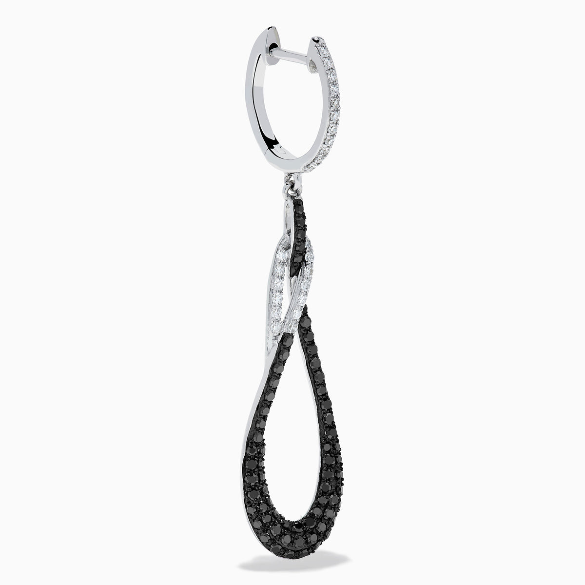 14K White Gold Black and White Diamond Pave Interlocking Teardrop Earrings