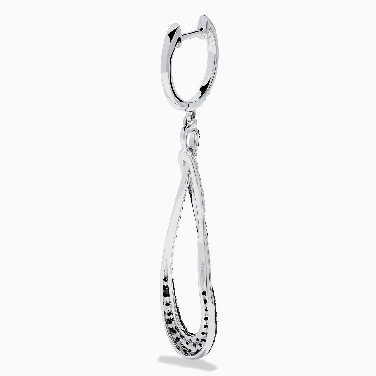 14K White Gold Black and White Diamond Pave Interlocking Teardrop Earrings