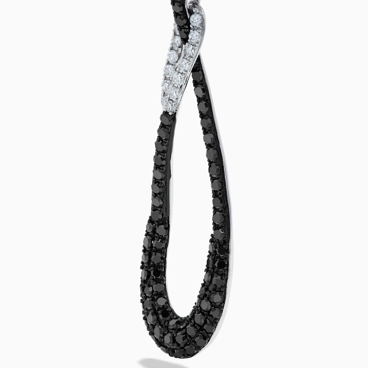 14K White Gold Black and White Diamond Pave Interlocking Teardrop Earrings