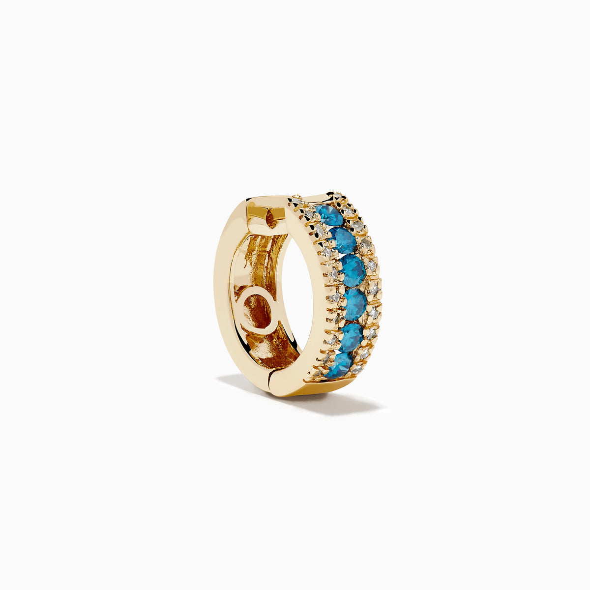 14K Yellow Gold Blue and White Diamond Pave Huggie Earrings