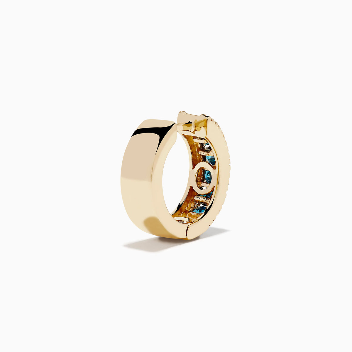 14K Yellow Gold Blue and White Diamond Pave Huggie Earrings