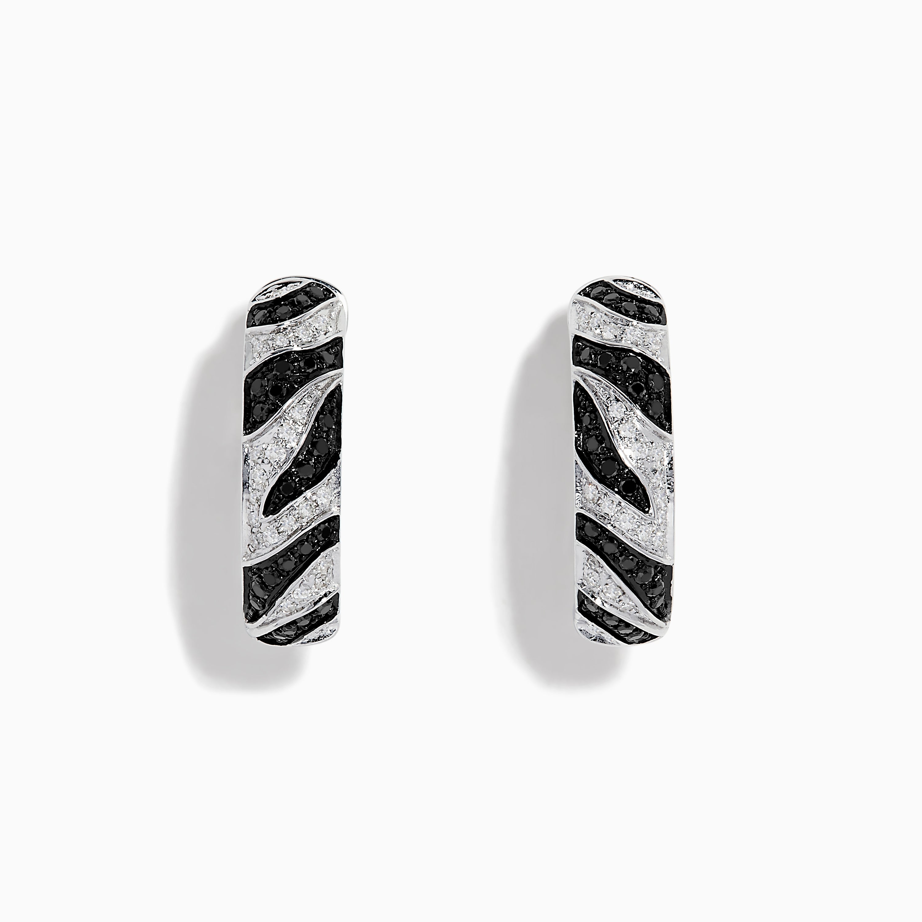 Effy 14K White Gold Black and White Diamond Zebra Print Hoop Earrings
